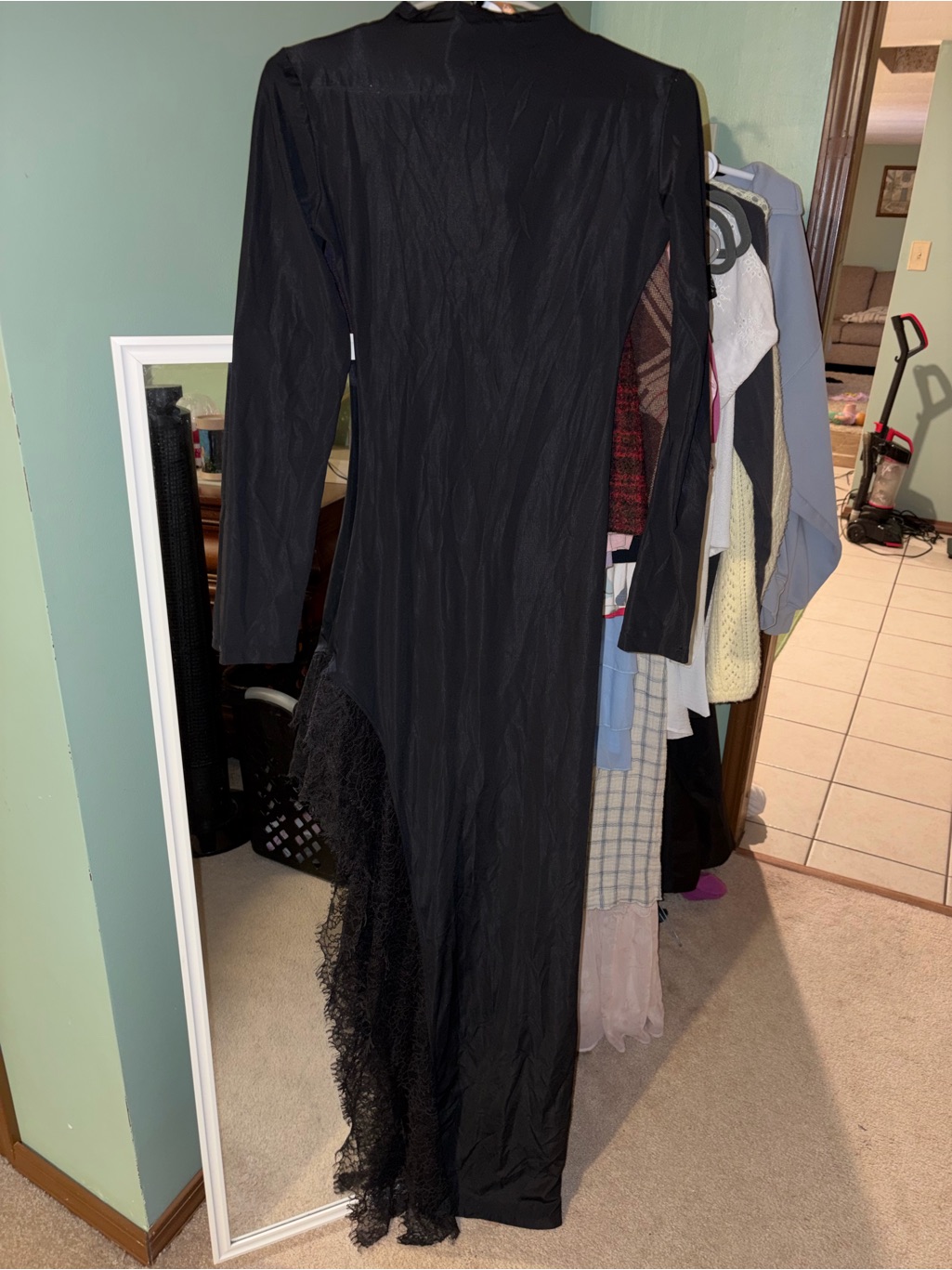 Black Lace-Trim High-Slit Maxi Dress - Women — image 4 of 5